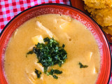 Crema de zapallo con pollo y queso