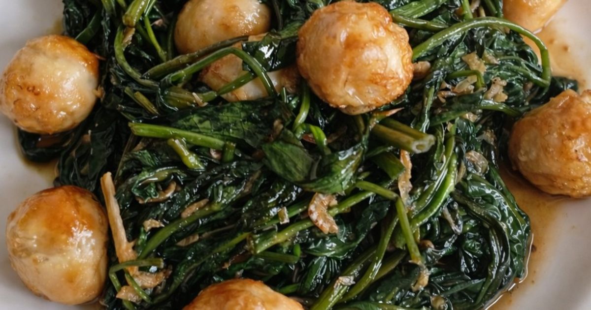 Cah Kangkung dgn Rebon dan Telur Puyuh