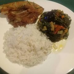 Spinach with brinjal and pork A picture of Spinach with brinjal and pork.