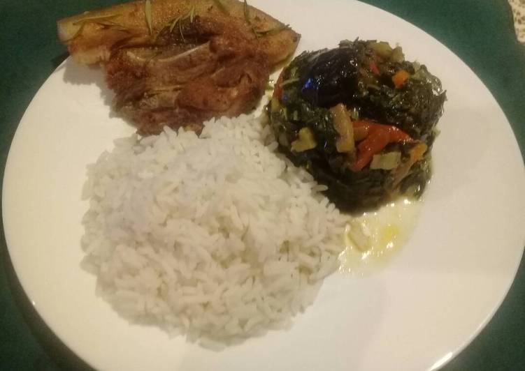 Spinach with brinjal and pork