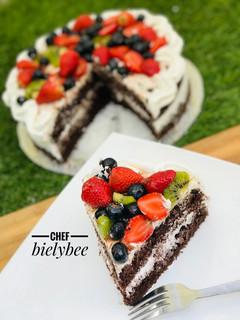 A picture of Fruity moist chocolate cake.