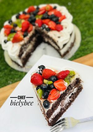 A picture of Fruity moist chocolate cake.