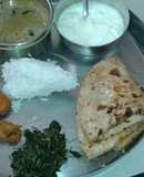 Puran Poli methi saag pakora ane amti