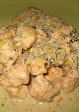 Tejszínes-tárkonyos pulykaragu barnarizzsel recept fotója
