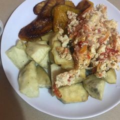 A picture of Fried Yam/Plantain and Fried Egg.