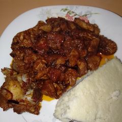 A picture of Pork wet fry with ugali#4 weeks challenge.