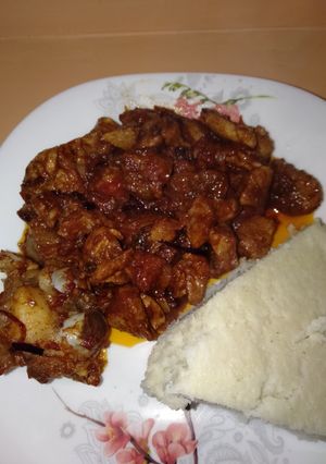A picture of Pork wet fry with ugali#4 weeks challenge.