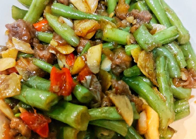 Buncis daging ala Singapore (daging tidak digiling)