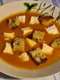 Velouté carottes croustillants et chèvre