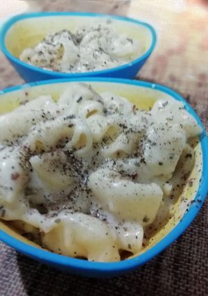 A picture of White sauce pasta.