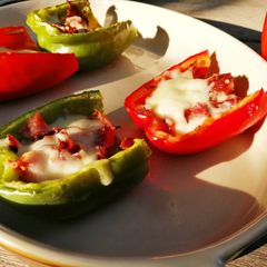 A picture of Bacon and Ham Stuffed Bell Peppers.