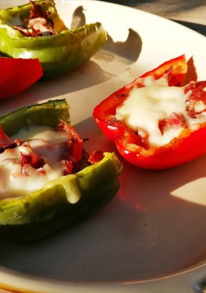 A picture of Bacon and Ham Stuffed Bell Peppers.