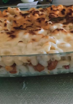 صورة لوصفة معكرونه بالبشاميل ونقانق