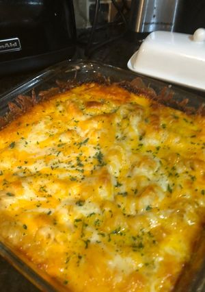 A picture of Home made mac and cheese.