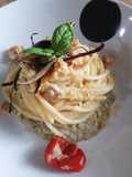 419 * Spaghetti con tonno, crema di melanzane e basilico 🍝🐟🍆