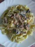 Tagliatelle with Speck, Cream, and Mushrooms