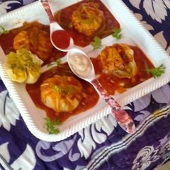 A picture of Maggi momos with gravy.