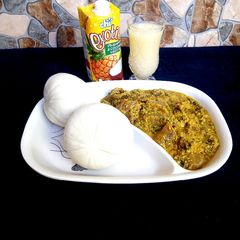 A picture of Pounded yam with egusi soup.