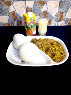 A picture of Pounded yam with egusi soup.