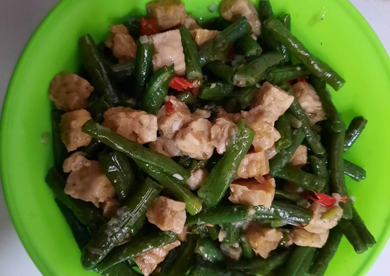Tumis kacang panjang dan tempe