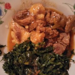 Stewed beef with greens A picture of Stewed beef with greens.