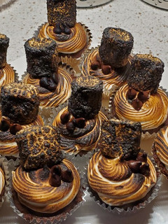 A picture of My Brownie Cupcakes with Marshmallow Frosting.