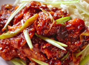 A picture of Korean Style Sticky Chilli Chicken.