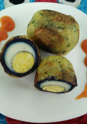 Foto resep [menu diet] bola ubi isi telur
