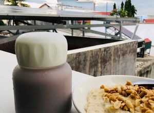 Hình của món Sữa gạo rang hạt điều khoai lang tím + xôi chuối yến mạch.