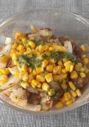 Una foto de Escaldón de Gofio con Pavo y Verduras