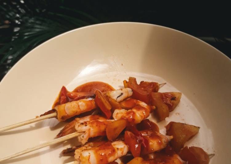 Resep Udang bakar pedas (Spicy Grilled Shrimp Skewers) Anti Gagal