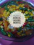 Tumis buncis, jagung, wortel (rainbow vegetable)
