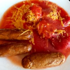 A picture of My Simple But So Enjoyable Sausage Tomatoes with Melted Cheese🤩.