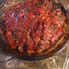 A picture of Meatloaf with Secret Sauce.