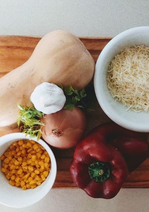 Una foto de Calabaza rellena vegetariana
