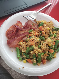 A picture of Scrambled Eggs with Bacon.