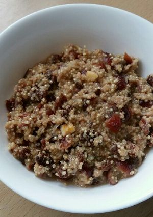A picture of Vickys Quinoa & Dried Fruit Porridge, GF DF EF SF NF.
