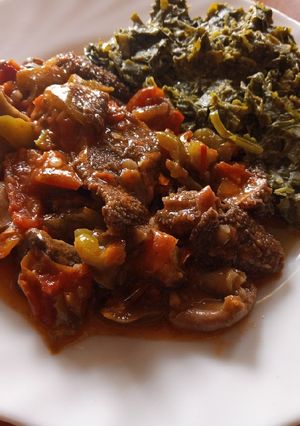 A picture of Stewed Matumbo with Managu.