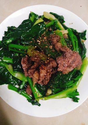 Hình của món Cải rổ xào thịt bò.
