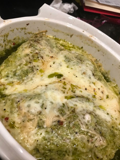 A picture of Basil Pesto Chicken With Mozzarella & Parmesan Cheess.