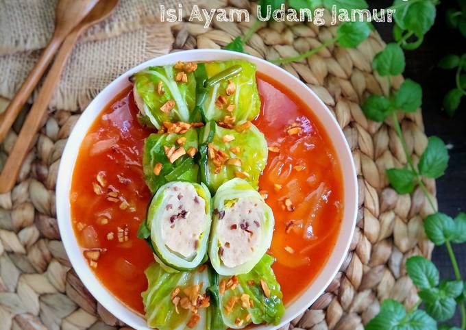 Resep Sawi Gulung Isi Ayam Udang And Jamur Oleh Vey Alodias Kitchen