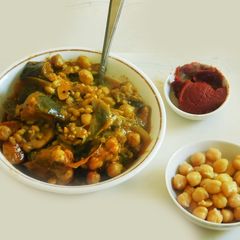 A picture of Kabuli Chana Eggplant Masala Curry.