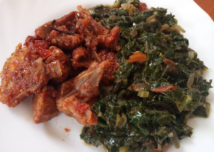 Simple Way to Prepare Quick Wet fried goat meatwith spinach