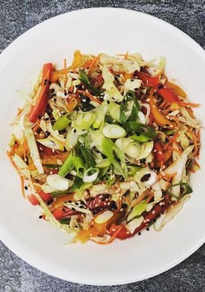 A picture of Asian cabbage slaw.