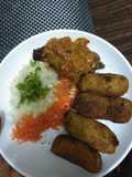 Cruqett potatoes with roasted turkey in tomatoes sauce