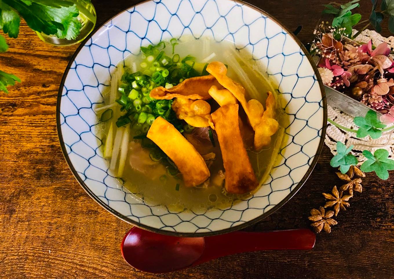Rice Chicken Soup with Yui’s Egg Noodle Chips