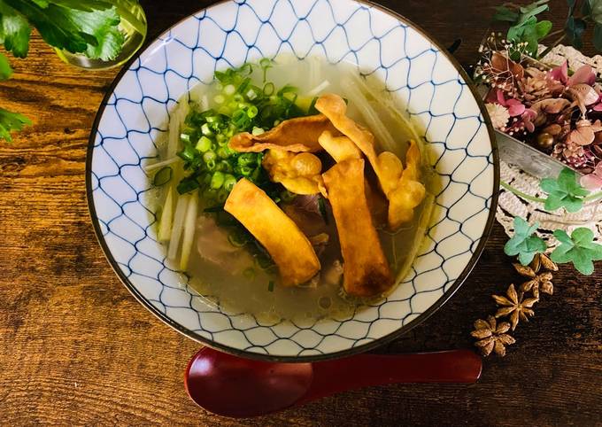 Recipe of Favorite Rice Chicken Soup with Yui’s Egg Noodle Chips