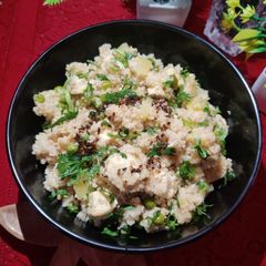 A picture of SAMAK CHAWAL KHICHDI with PANEER, ALOO & MATAR.