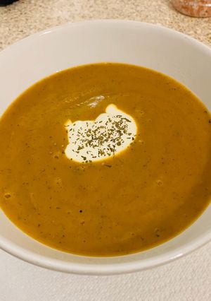A picture of Chilli & Smoked Paprika spiced Butternut & Sweet Potato soup.