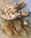 Rodajas de salmón rosado en essen acompañadas con cebollas caramelizadas de Cristinarecetas 🐋!!